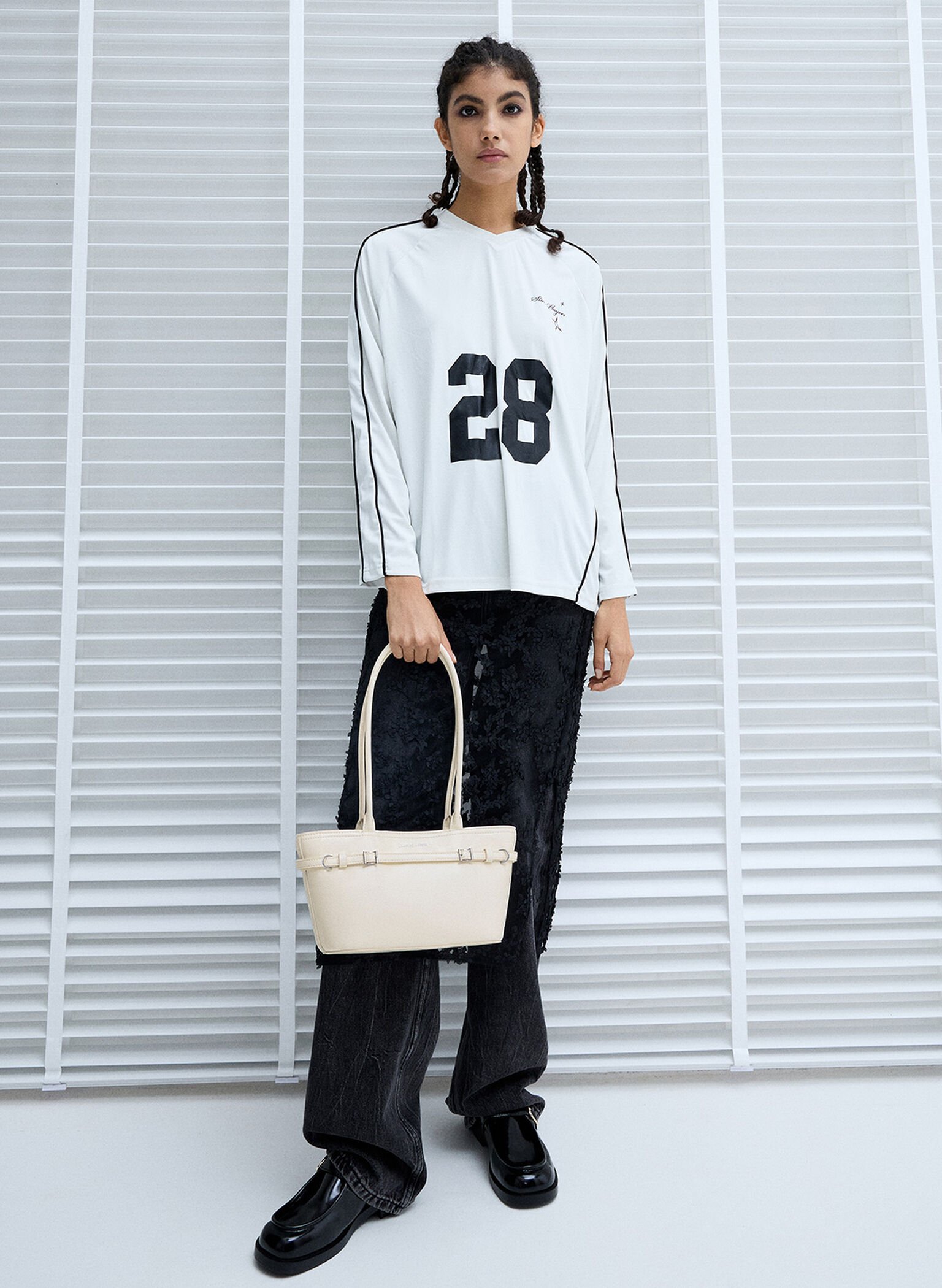 Sloane Elongated-Handle Shoulder Bag, Cream, hi-res