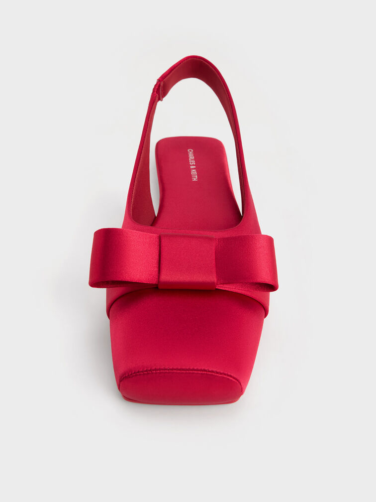 Satin Bow Slingback Ballet Flats, Red, hi-res