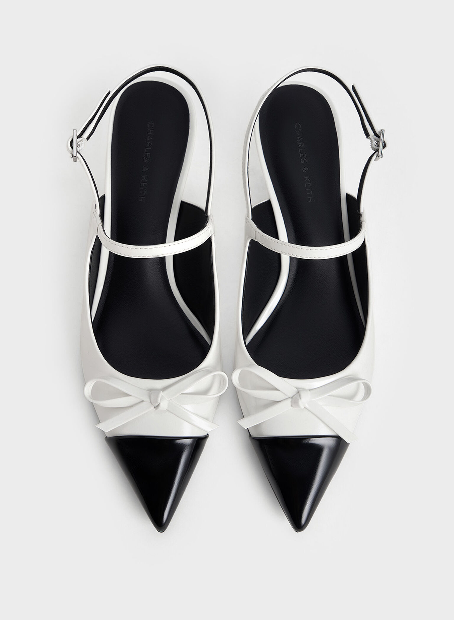 Bow Cap-Toe Kitten-Heel Slingback Pumps, White, hi-res