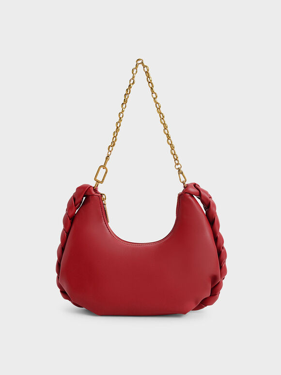 Abby Chain Handle Braided Hobo Bag, Red, hi-res