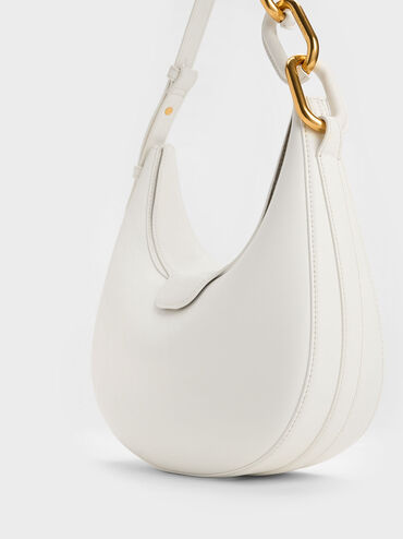 Kora Metallic-Accent Moon Bag, White, hi-res