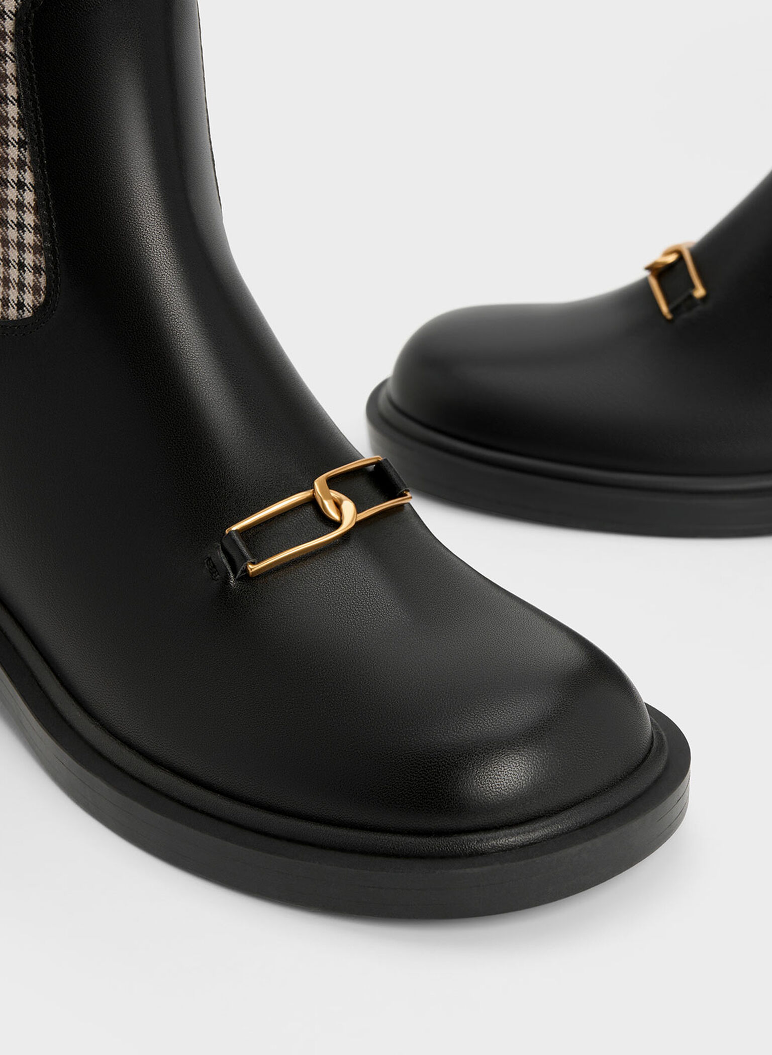 Gabine Leather Checkered Interlocking-Accent Knee-High Boots, Multi, hi-res