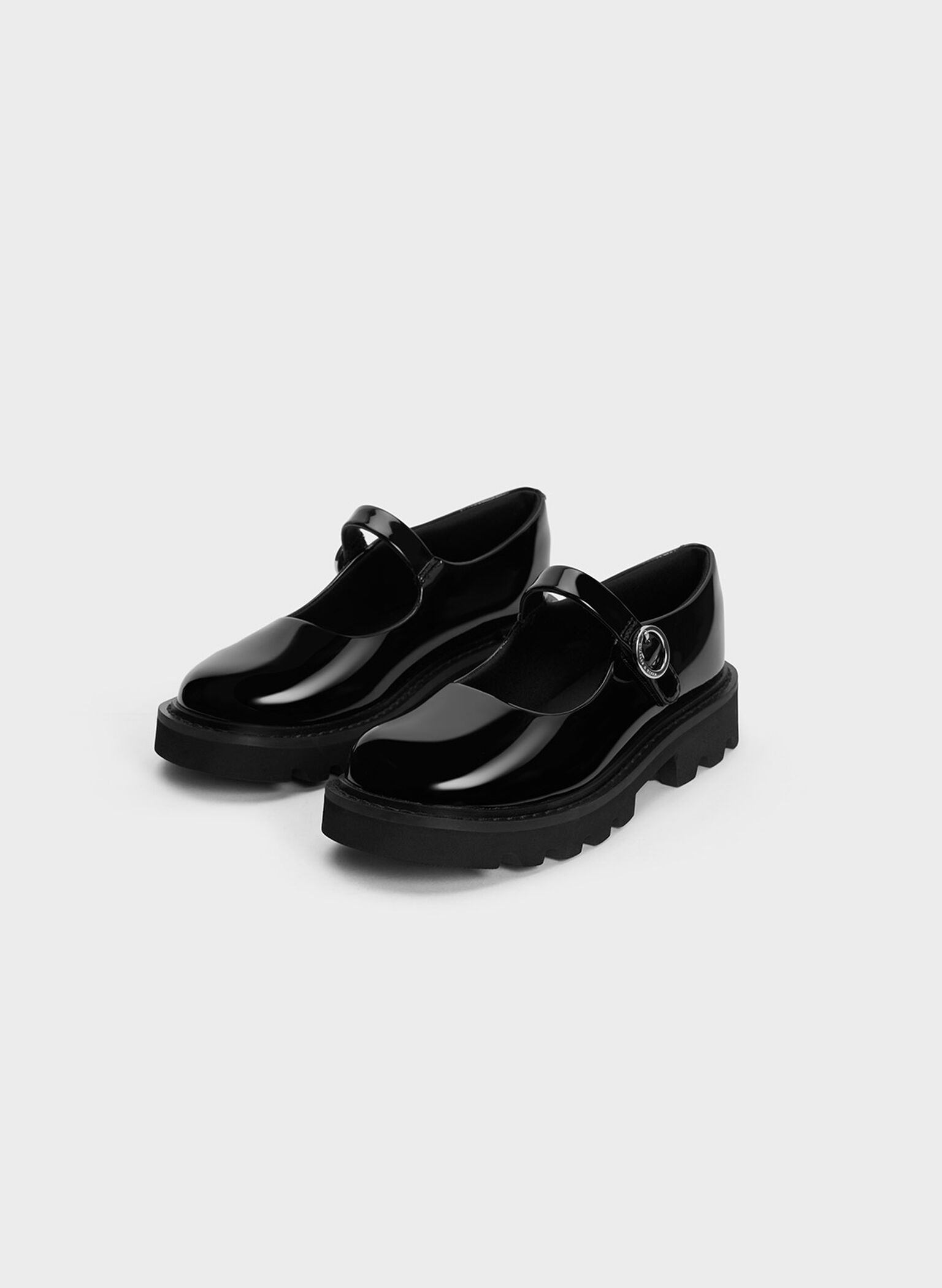 Girls' Patent Platform Mary Janes, Black Patent, hi-res