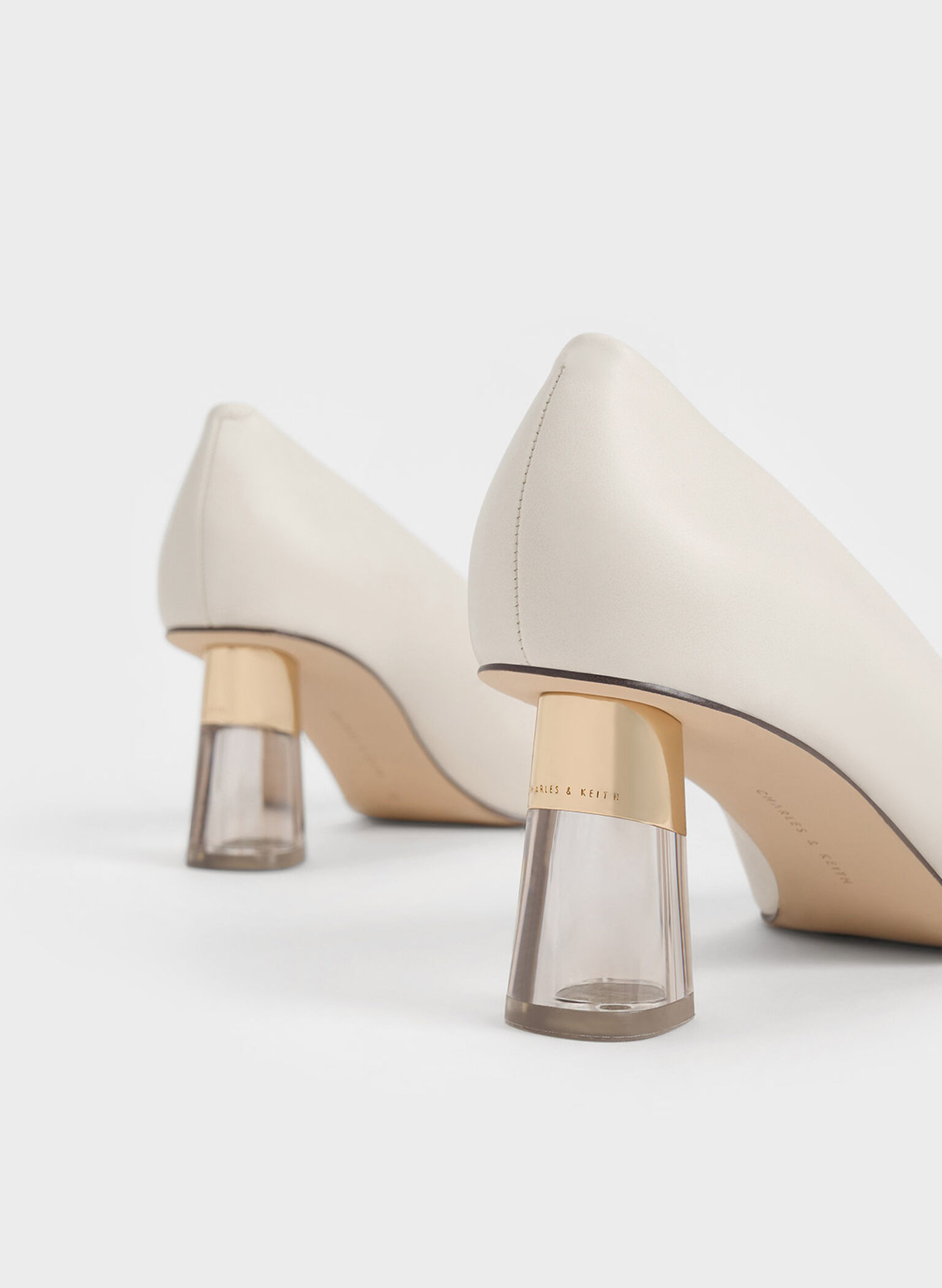 Metallic Accent Clear Heel Pumps, Chalk, hi-res