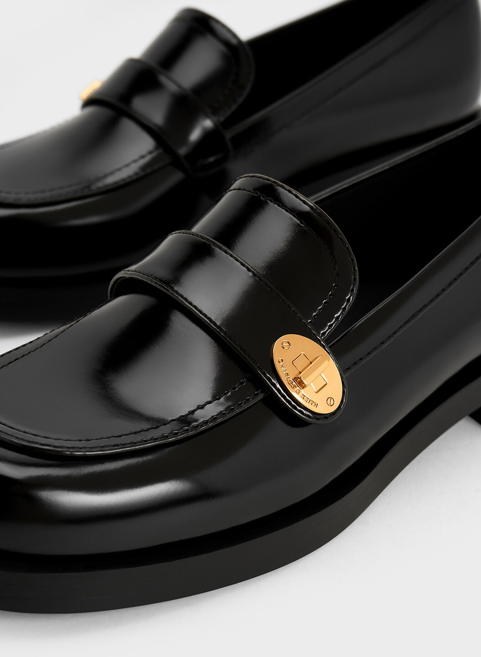 Hettie Metallic-Buckle Strap Loafers, Black Box, hi-res