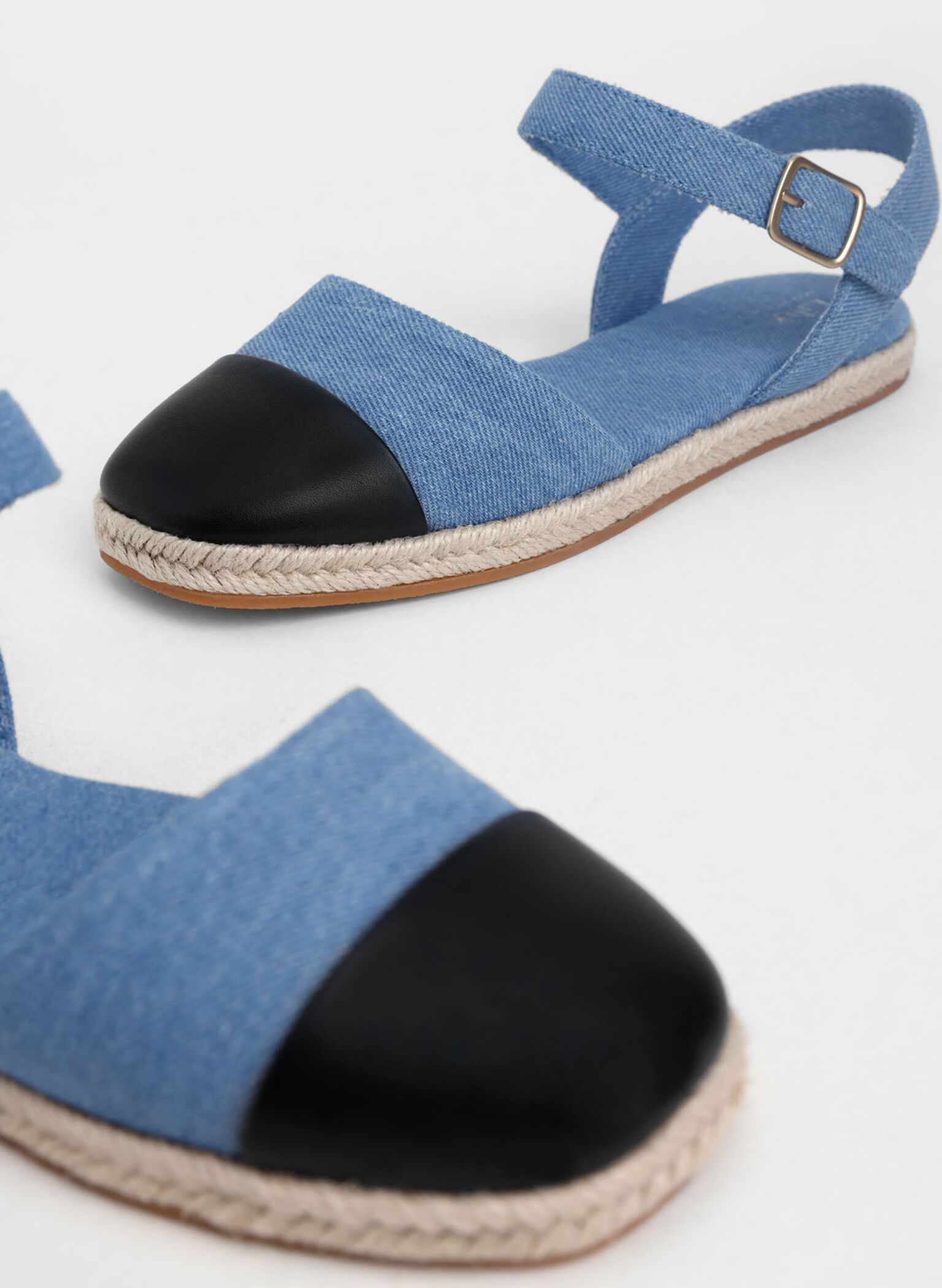 Girls' Two-Tone Ankle-Strap Denim Espadrilles, Blue, hi-res