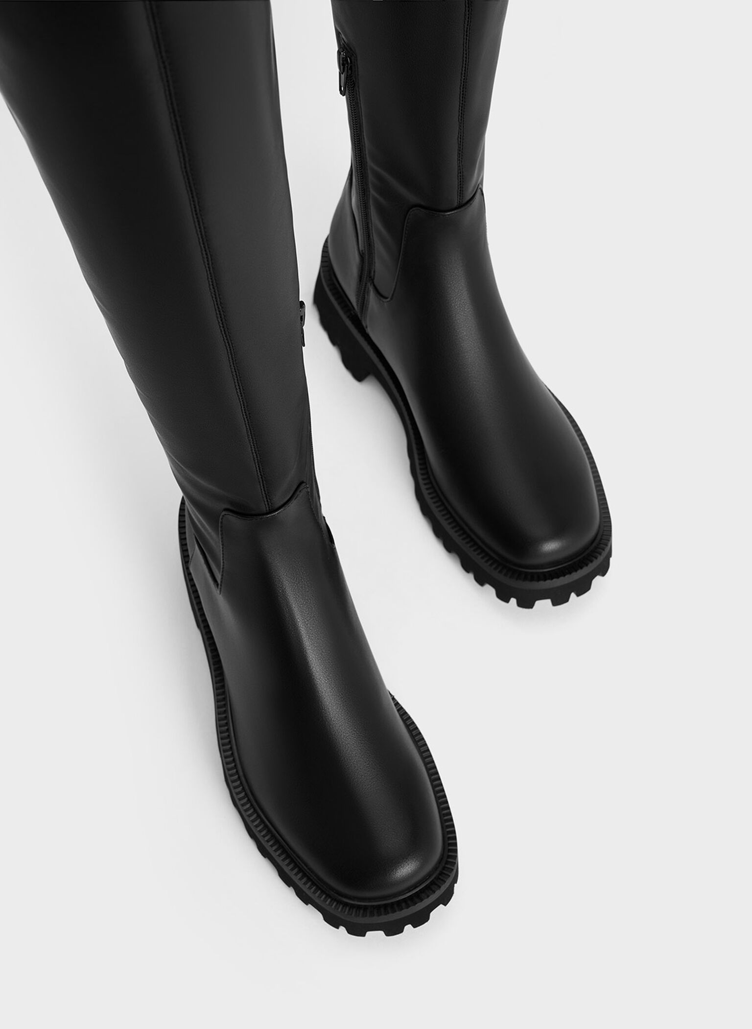 Platform Thigh High Boots, Black, hi-res
