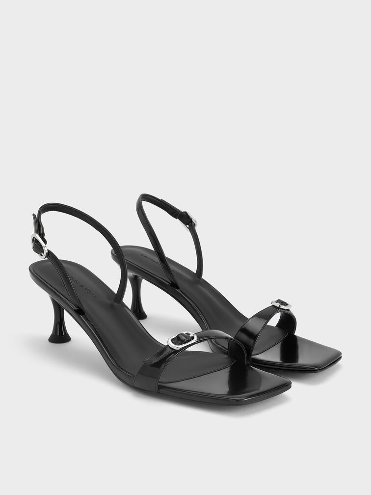 Buckled Slingback Kitten Heels, Black Box, hi-res