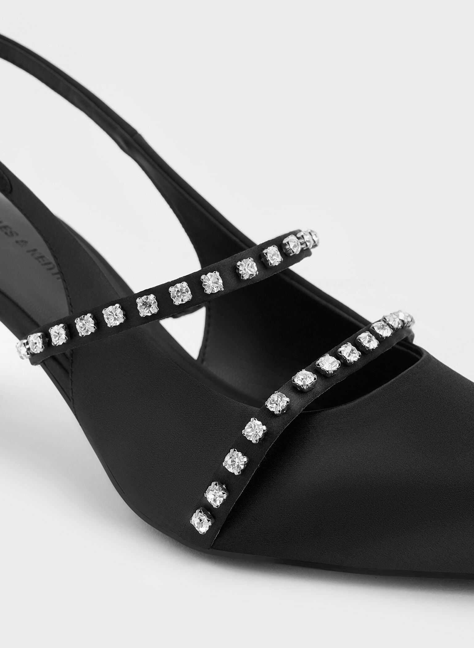Satin Crystal-Embellished Mary Jane Pumps, Black Textured, hi-res