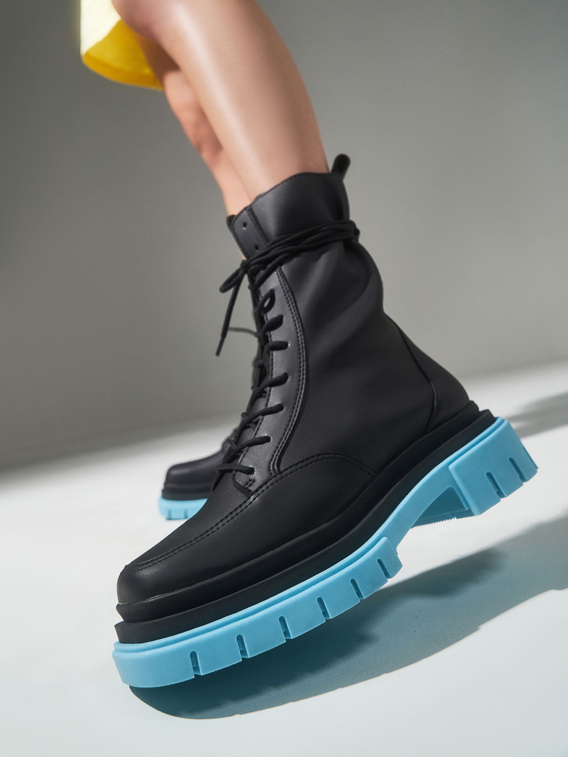 Iggy Coloured Sole Combat Boots, Blue, Charles & Keith