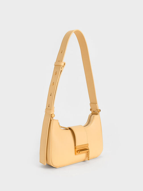 Metallic Accent Belted Bag, Beige, hi-res