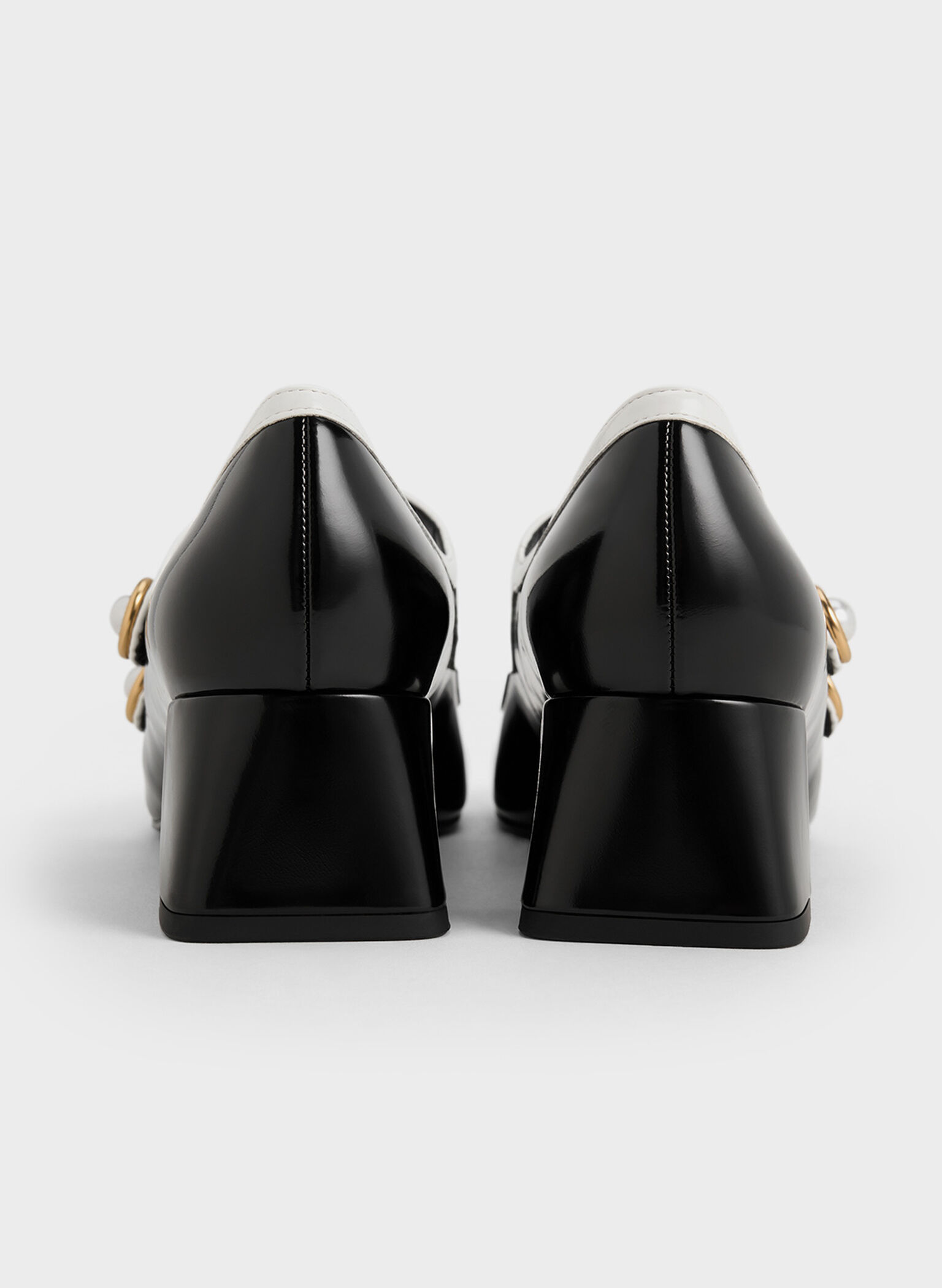 Pearl-Buckle Two-Tone Mary Jane Pumps, Black Box, hi-res