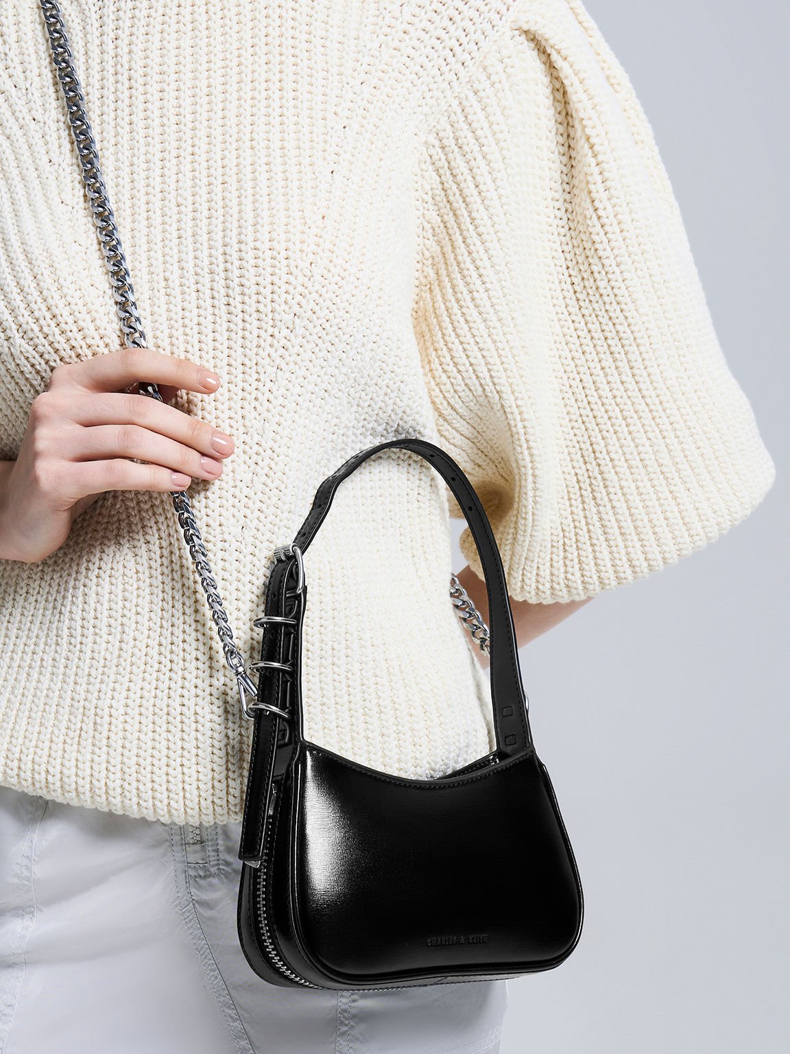 Noir Mini Rebel Hobo Bag CHARLES KEITH UK