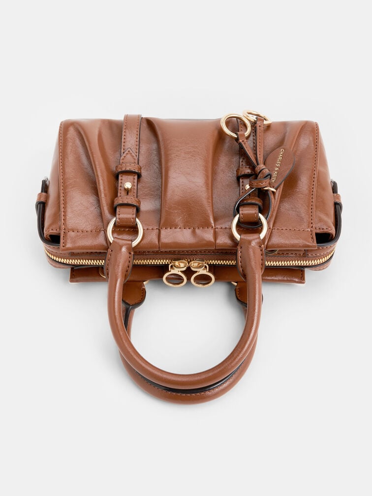 Britton Ruched Top Handle Tote Bag, Chocolate, hi-res