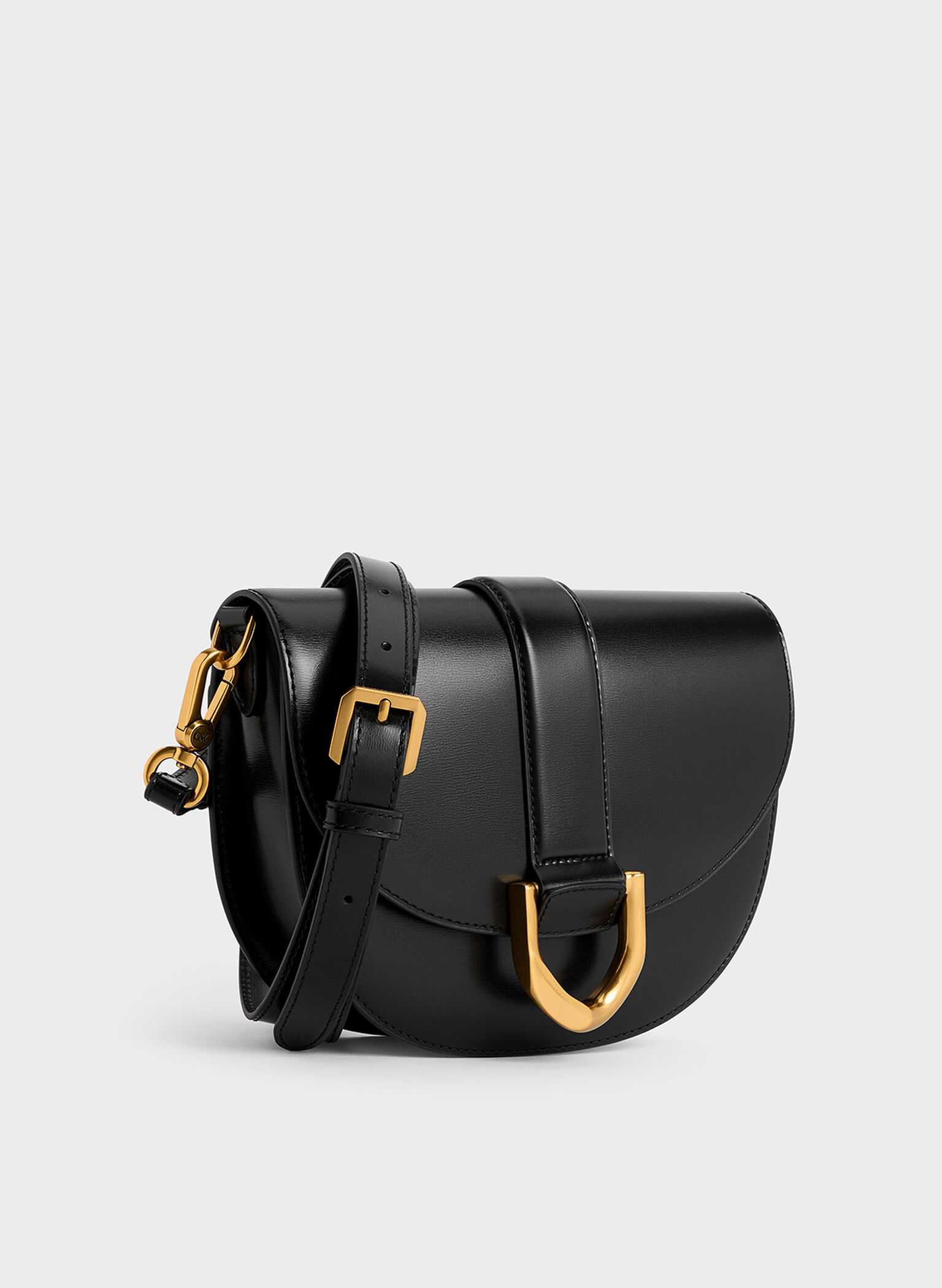 Gabine Leather Saddle Bag, Black, hi-res