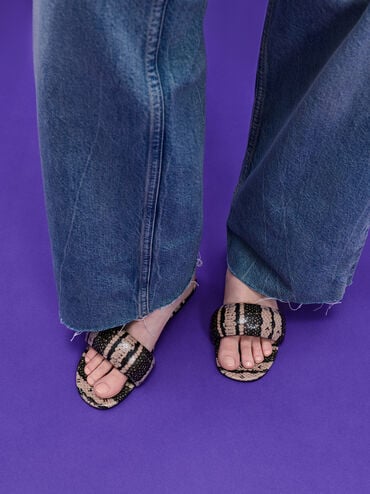 Snake-Print Slide Sandals, Animal Print Natural, hi-res