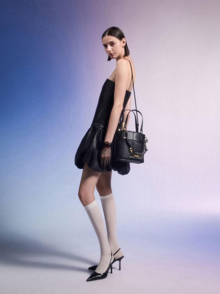 Addison Knotted-Rope Double-Handle Tote Bag, Black, hi-res