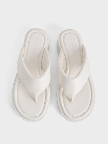 V-Strap Flatform Thong Sandals, White, hi-res