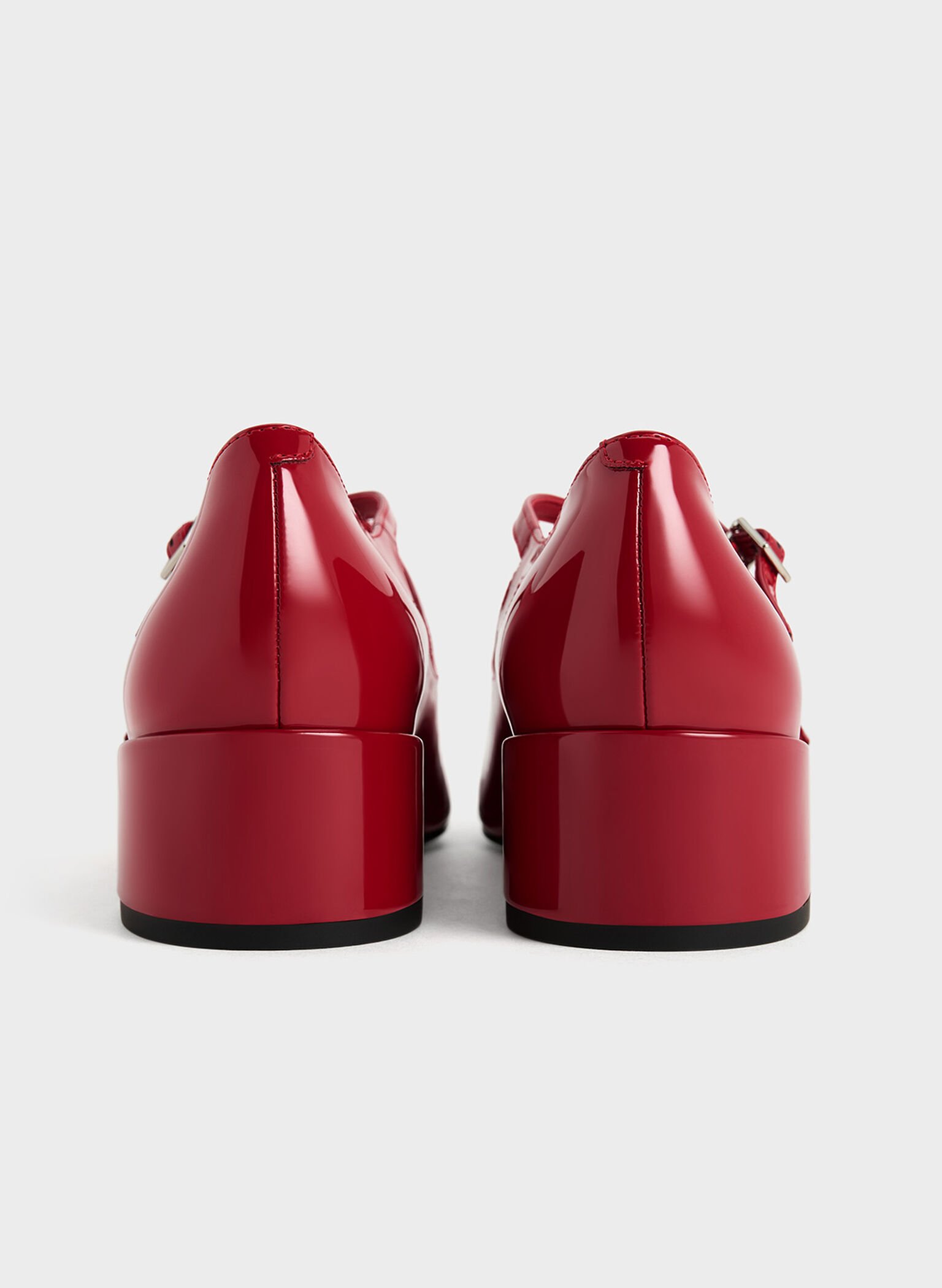 Patent Crossover-Strap Block-Heel Mary Janes, Red, hi-res