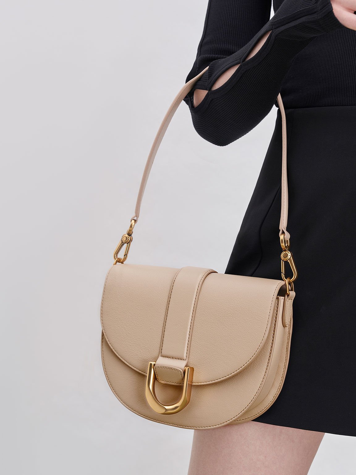 Gabine Leather Saddle Bag Beige