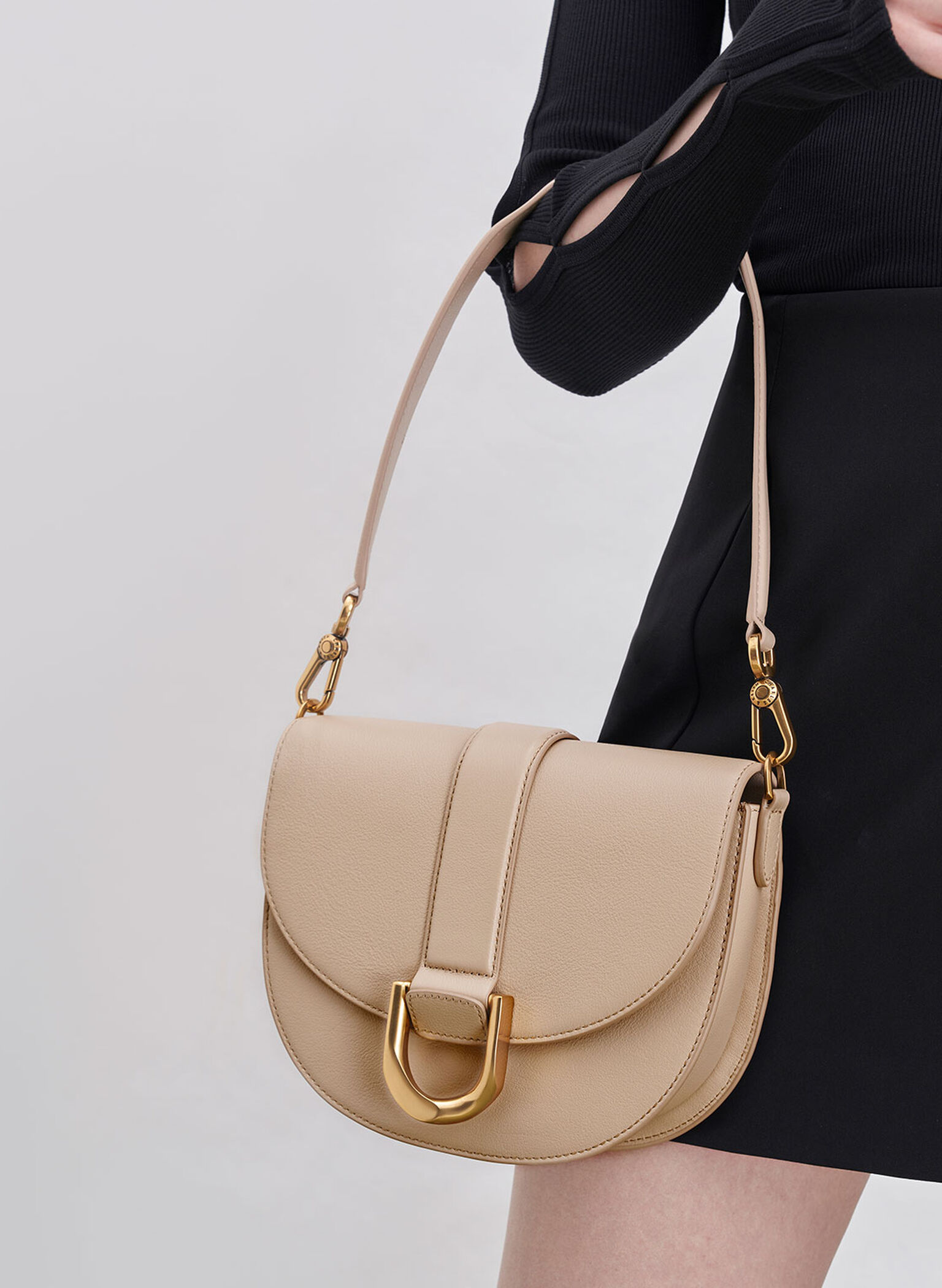 Gabine Leather Saddle Bag, Beige, hi-res