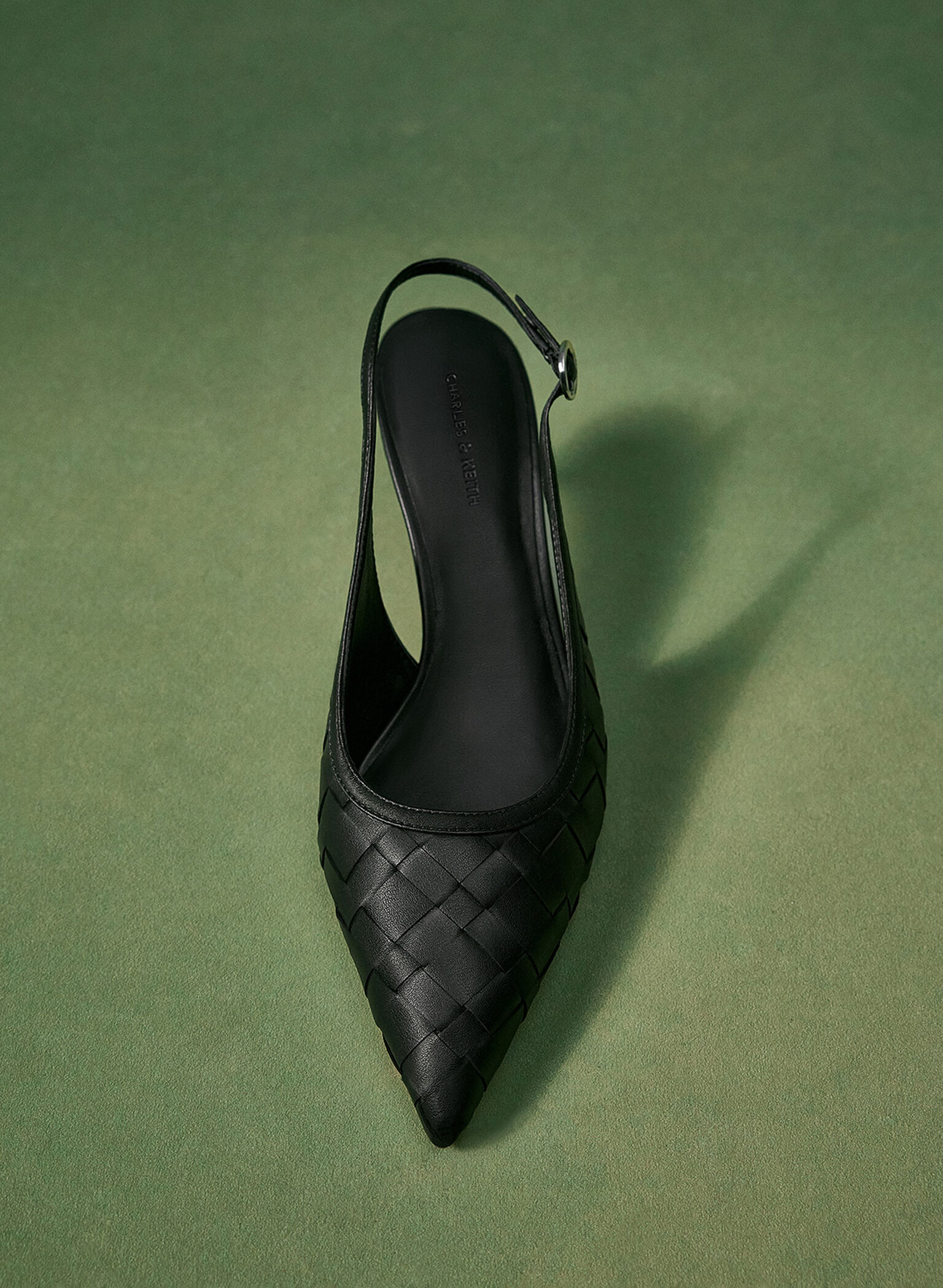 Ivette Woven Pointed-Toe Slingback Pumps, Black, hi-res
