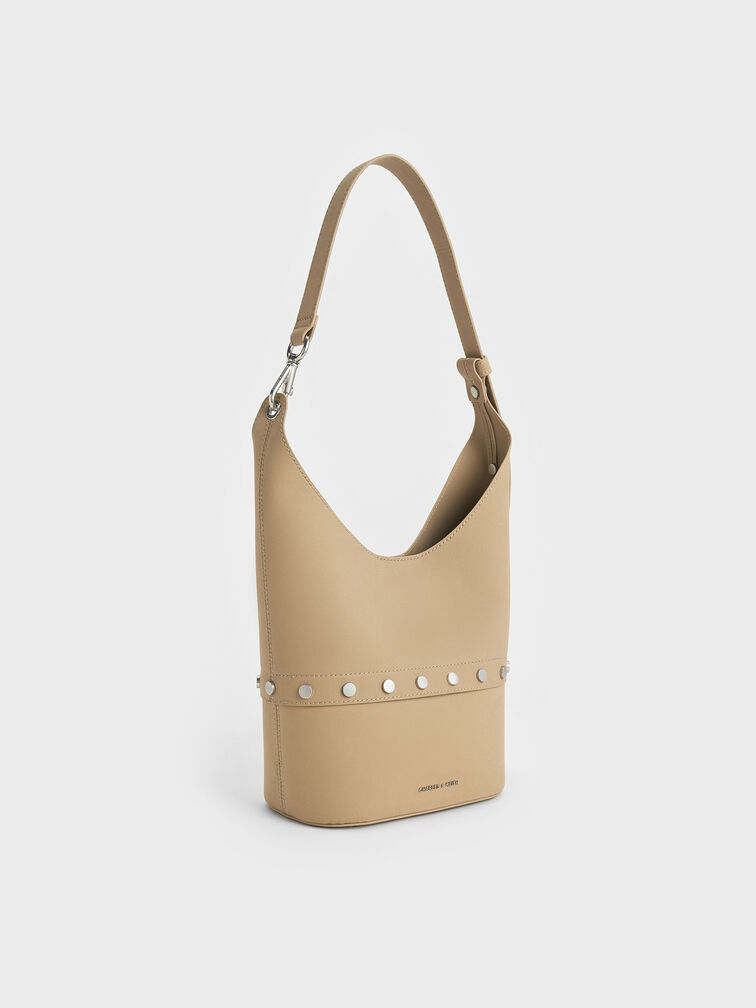 Bobbie Twill Studded Convertible Two-Way Bucket Bag, Toasted Sand, hi-res