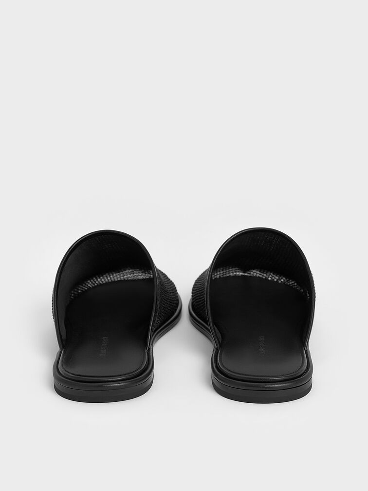 Mesh High-Vamp Flat Mules, Black Textured, hi-res