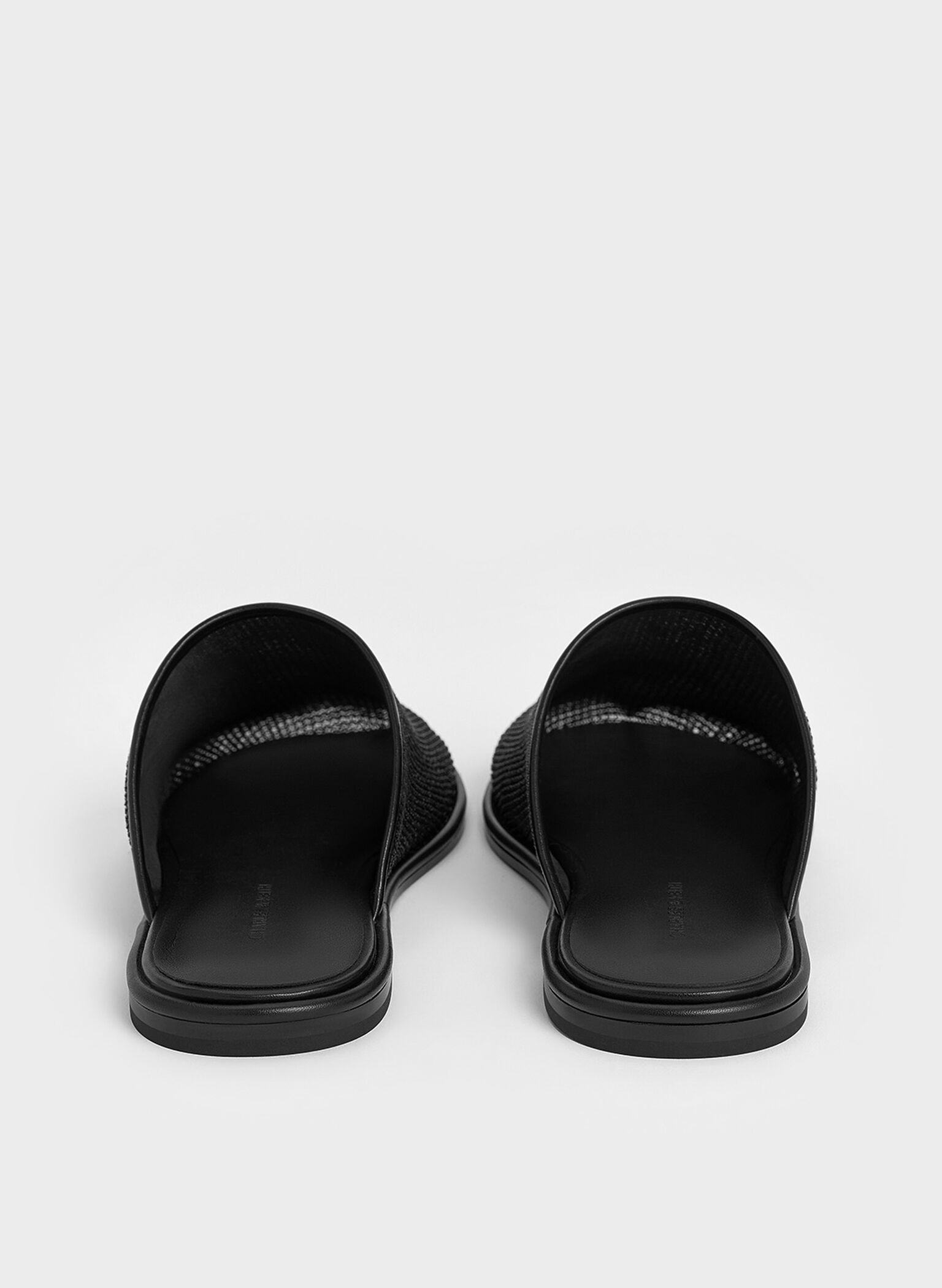 Mesh High-Vamp Flat Mules, Black Textured, hi-res