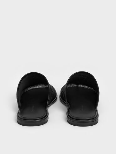 Mesh High-Vamp Flat Mules, Black Textured, hi-res