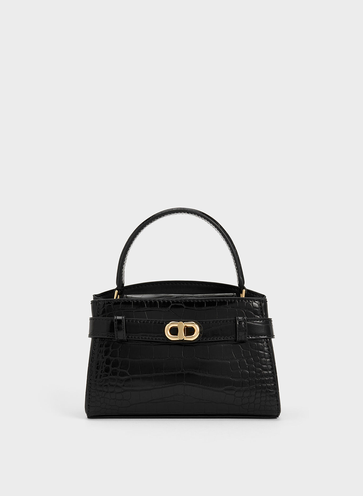 Aubrielle Croc-Effect Top Handle Bag, Black, hi-res
