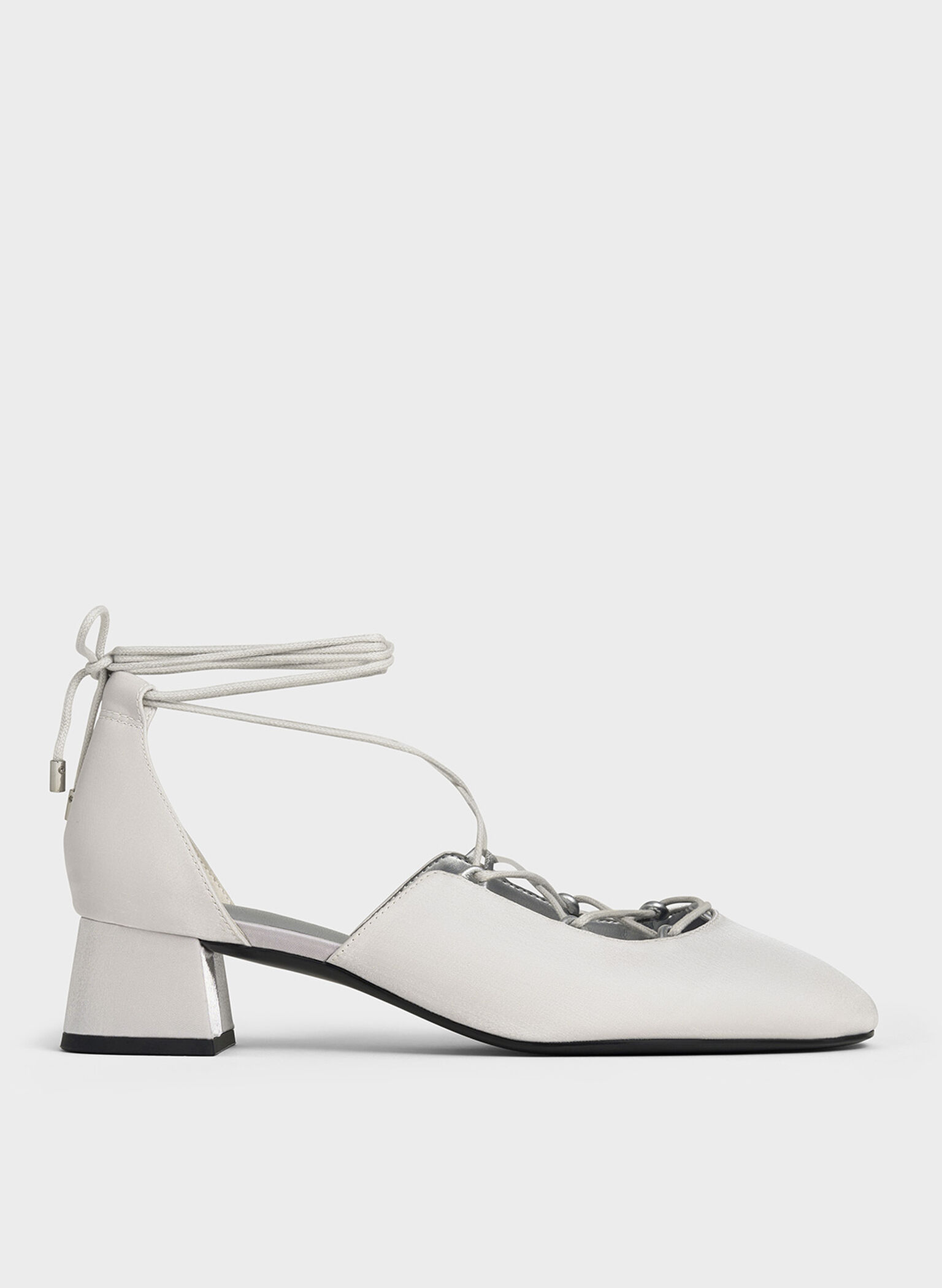 Lace-Up Tie-Around D'Orsay Pumps, Silver, hi-res