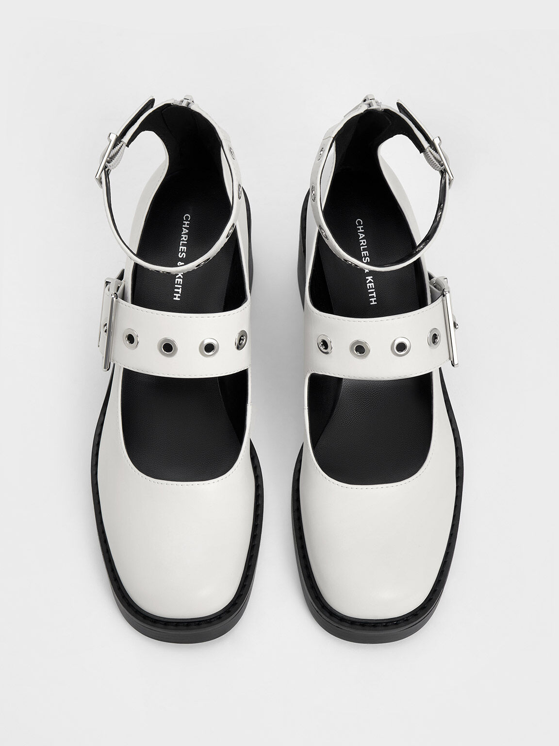 White Grommet Strap Mary Jane Pumps CHARLES KEITH UK