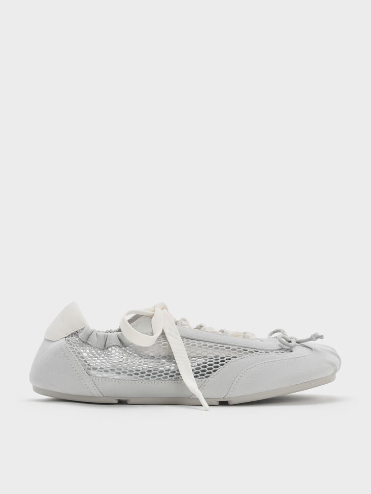 Cece Mesh Ruched Bow Ballet Sneakers, Light Grey, hi-res