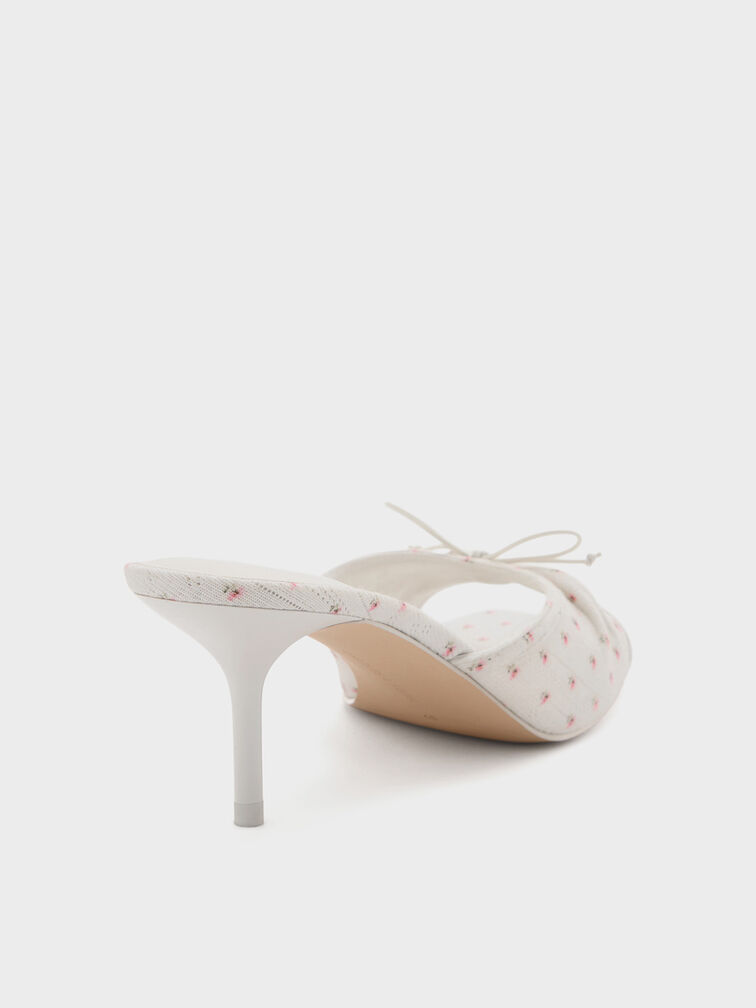Floral-Print Ruched Bow Heeled Mules, Multi, hi-res