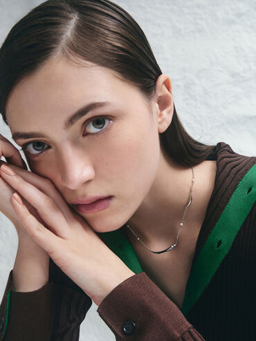 Corrine Pearl Sculptural Necklace, Silver, hi-res