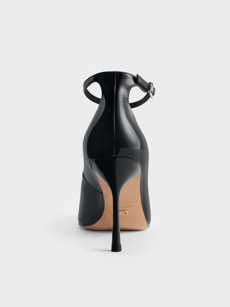 Aretha Patent Leather Ankle-Strap Stiletto-Heel Pumps, Black Patent, hi-res