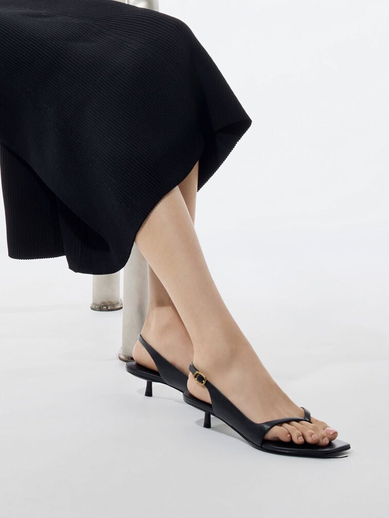 Rayne Square-Toe Kitten-Heel Thong Slingback Sandals, Black, hi-res