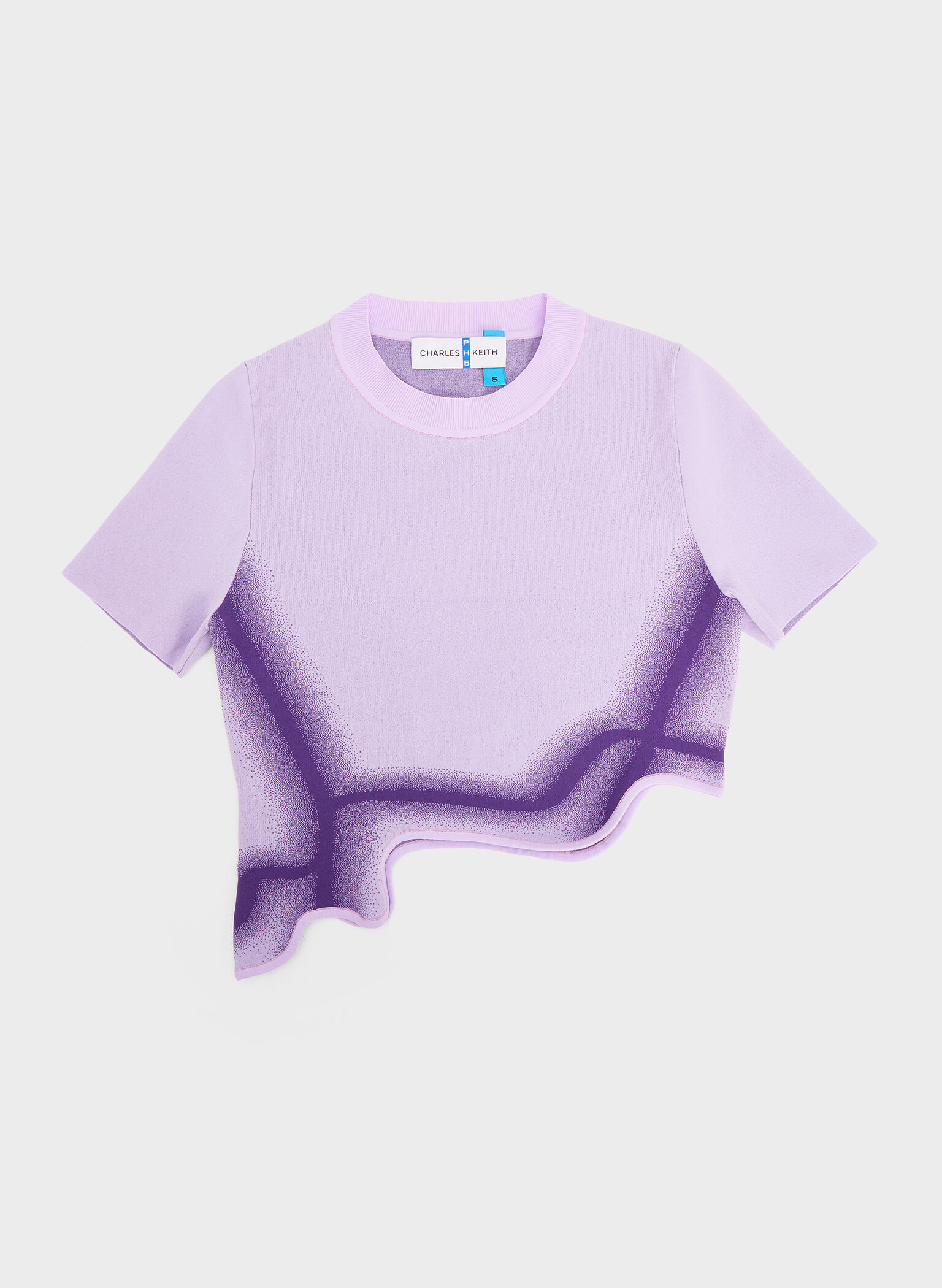 Recycled Polyester Knitted Gradient Wave-Hem Crop Top, Lilac, hi-res