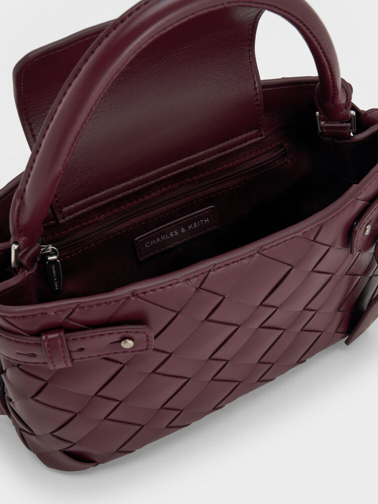Ivette Woven Top Handle Bag, Wineberry Red, hi-res