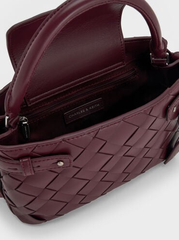 Ivette Woven Top Handle Bag, Wineberry Red, hi-res