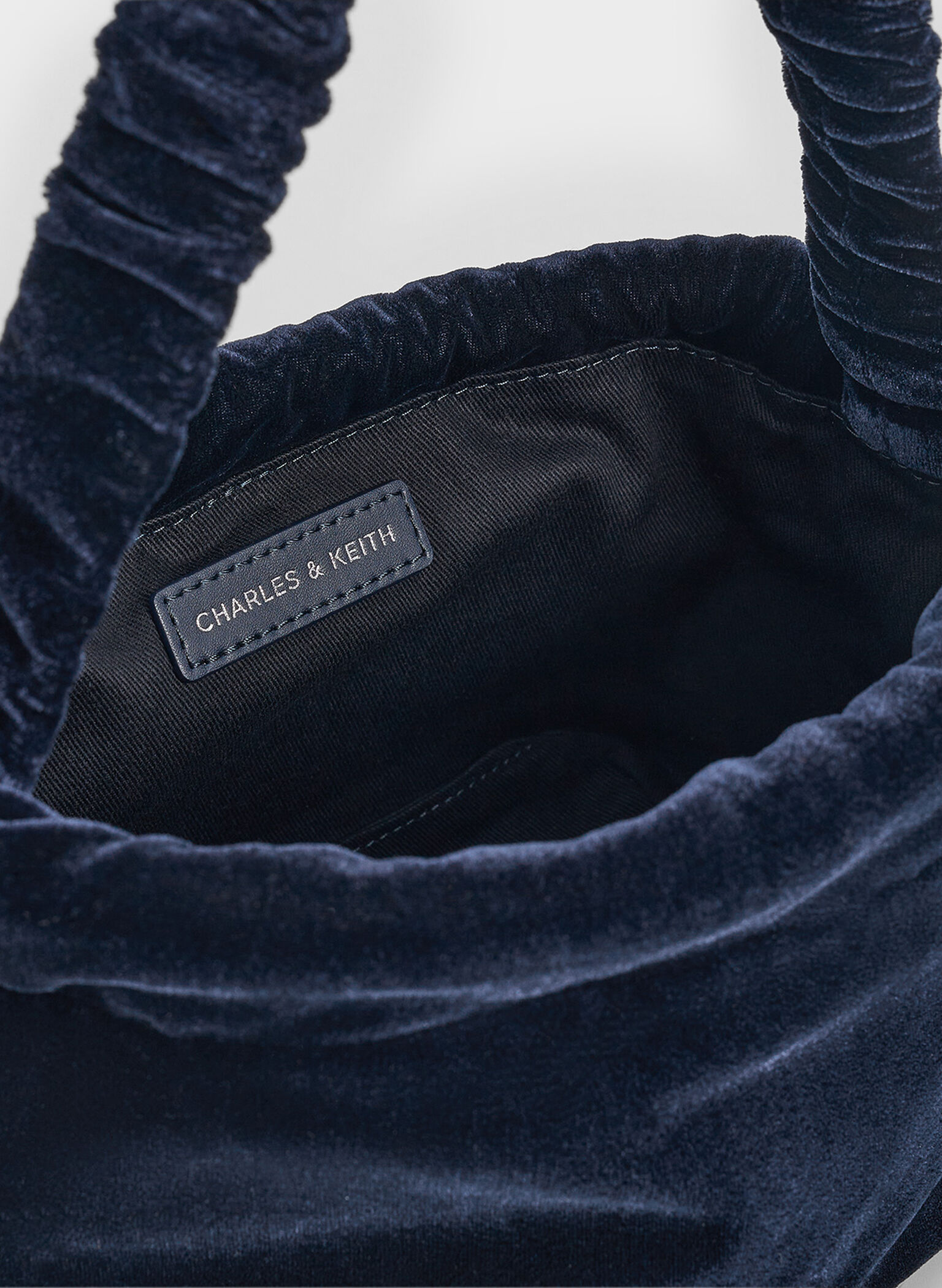 Velvet Bow Ruched Top Handle Bag, Dark Blue, hi-res