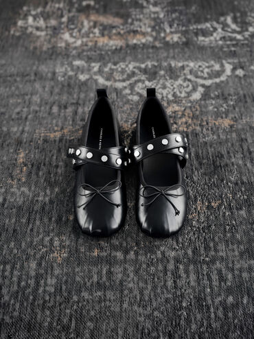 Gael Studded Crossover-Strap Bow Mary Janes, Black, hi-res