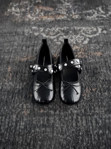 Gael Studded Crossover-Strap Bow Mary Janes, Black, hi-res