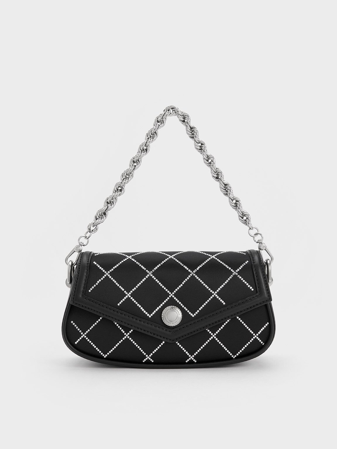 Silver chain cheap black bag