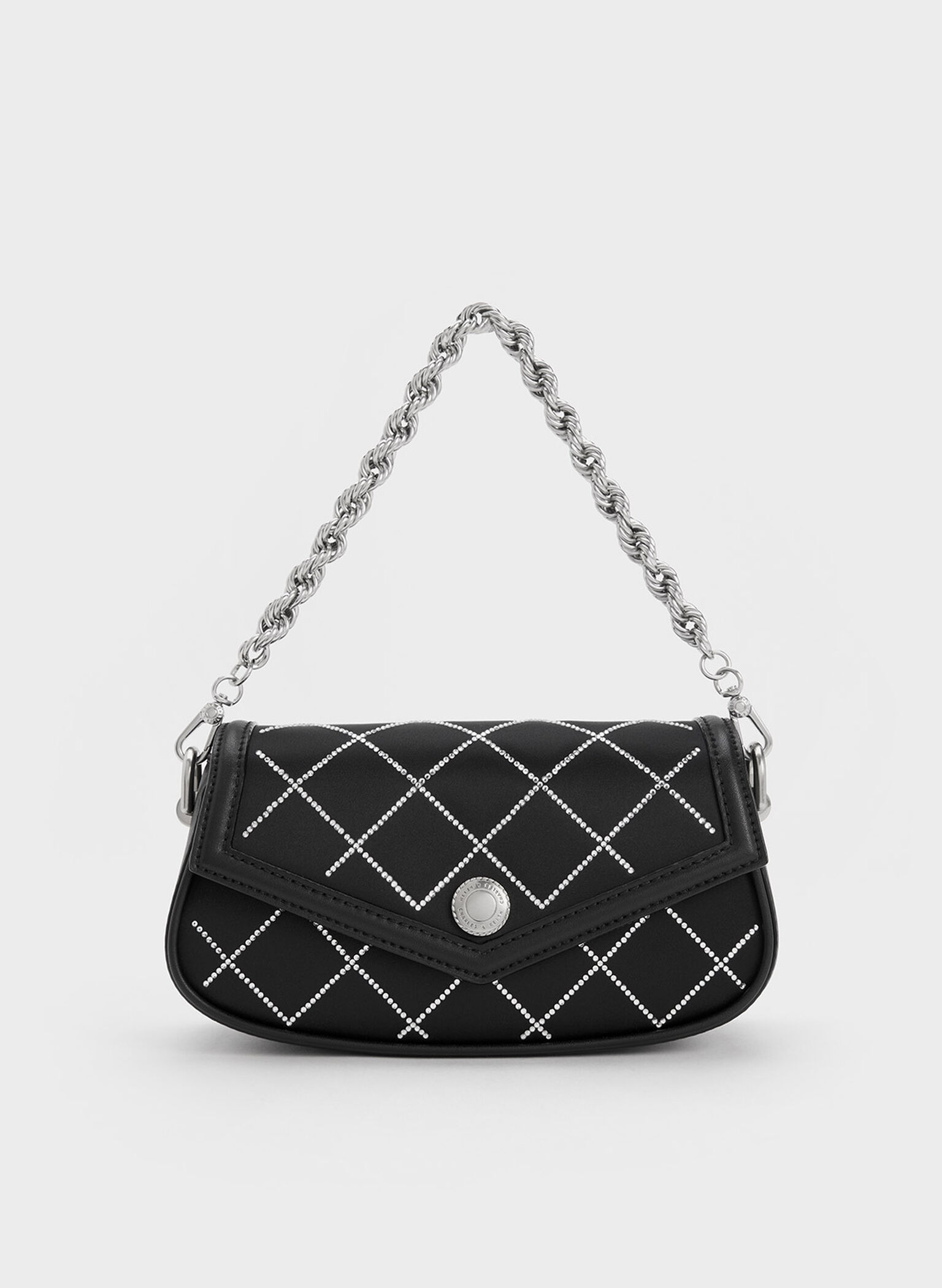 Este Chain Handle Satin Bag, Black, hi-res