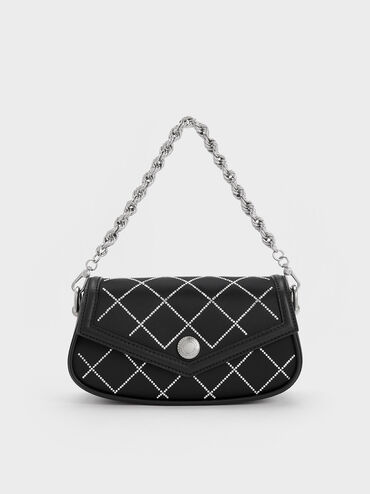 Argyle Quilted Shoulder Bag Chain Crossbody Bag Small Flap Square Purse For Women