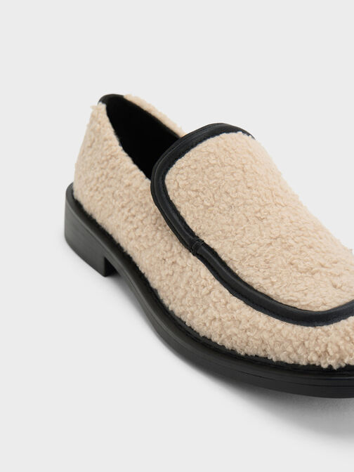 Rosalie Furry Leather Loafers, Beige, hi-res