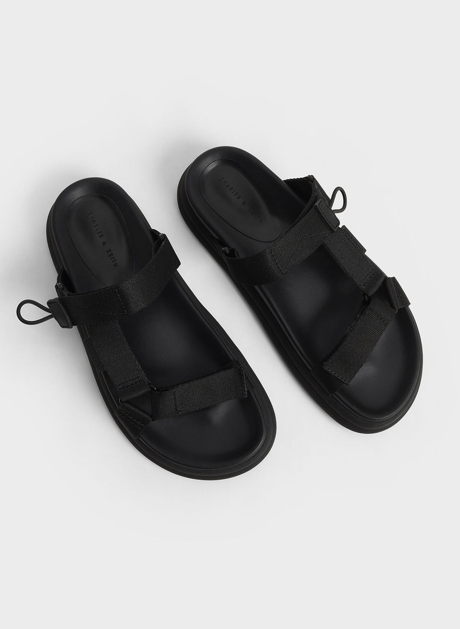 Polyester Velcro Strap Sports Sandals, Black, hi-res