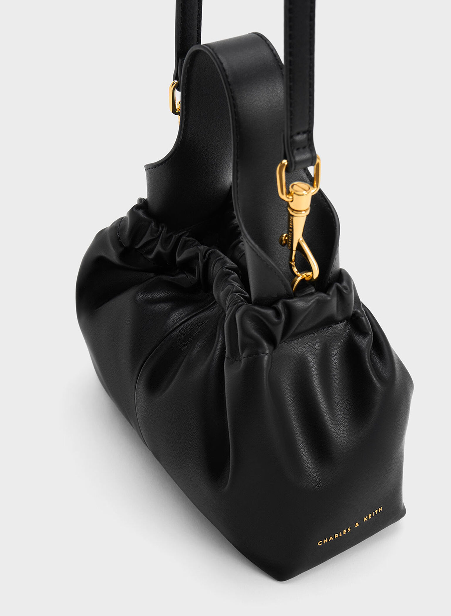 Ally Ruched Slouchy Bag, Black, hi-res